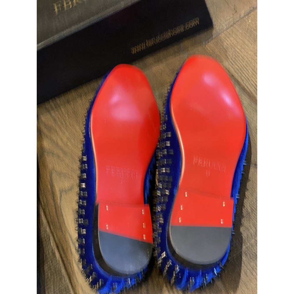 Men FERUCCI Blue Velvet Slippers Loafers Flat with Black Spikes size US 10 - Picture 3 of 11